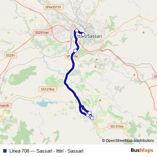 Linea 708 bus Line Map