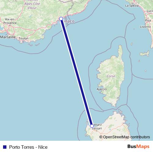 Porto Torres - Nice ferry Line Map