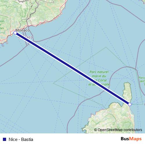 Nice - Bastia ferry Line Map