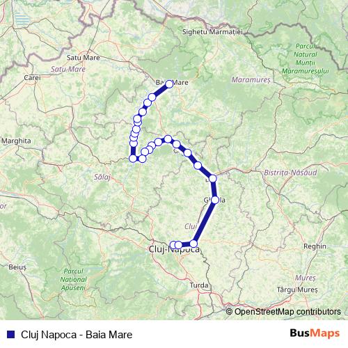 Cluj Napoca - Baia Mare rail Line Map