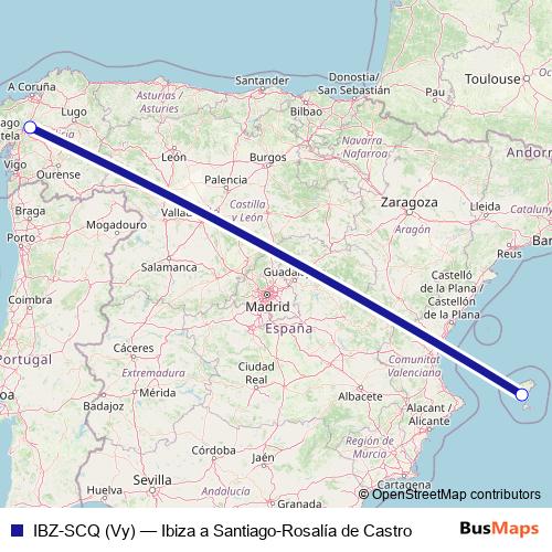 IBZ-SCQ (Vy) air Line Map