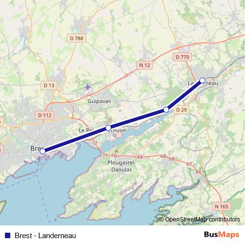 Brest - Landerneau rail Line Map