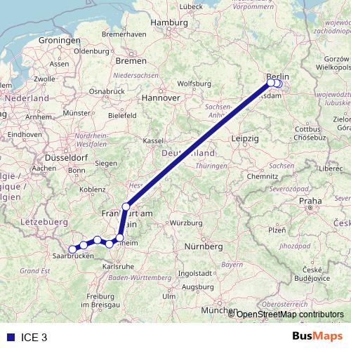 ICE 3 rail Line Map