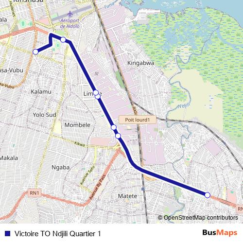Victoire TO Ndjili Quartier 1 bus Line Map