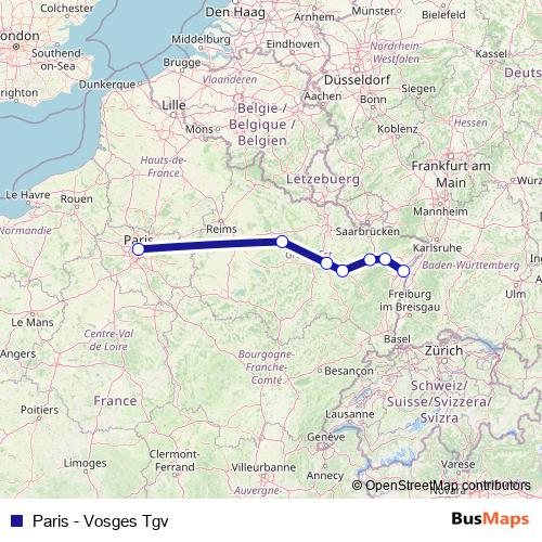 Paris - Vosges Tgv rail Line Map