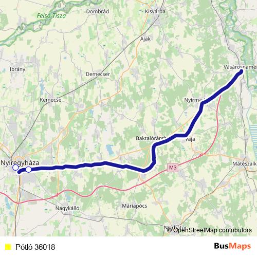 Pótló 36018 bus Line Map