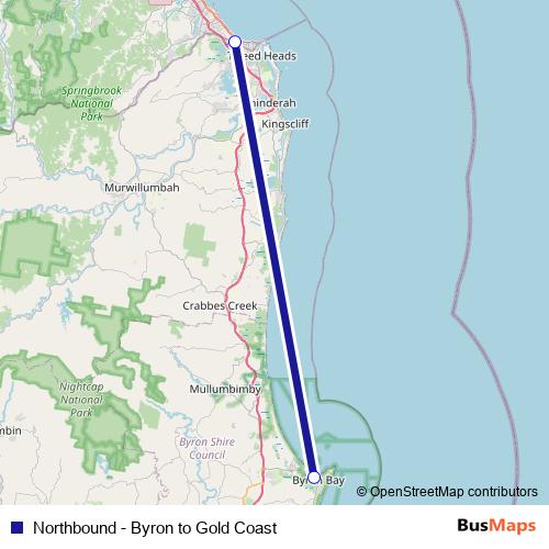 Northbound - Byron to Gold Coast bus Line Map