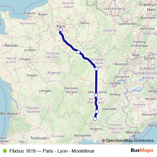 Flixbus 1619 bus Line Map