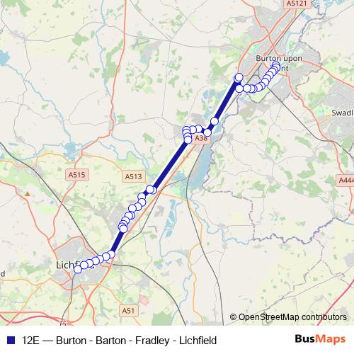 12E bus Line Map