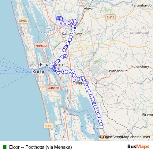 Eloor ↔ Poothotta (via Menaka) bus Line Map