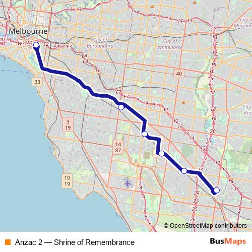 Anzac 2 bus Line Map
