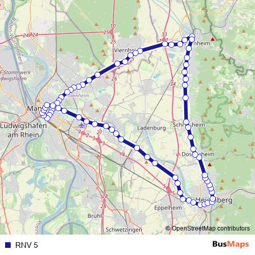 RNV 5 tram Line Map