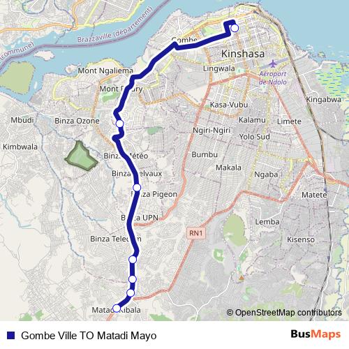 Gombe Ville TO Matadi Mayo bus Line Map
