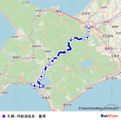 札幌~洞爺湖温泉・豊浦 bus Line Map