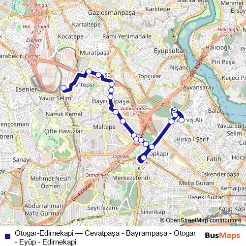 Otogar-Edirnekapi bus Line Map