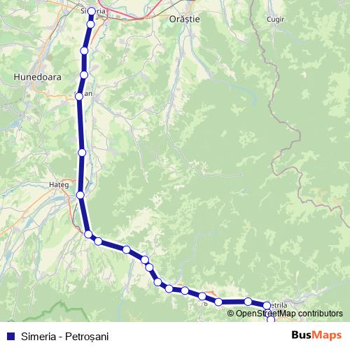 Simeria - Petroşani rail Line Map