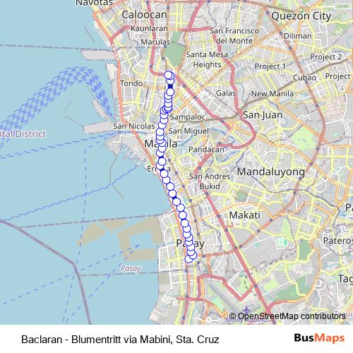 Baclaran - Blumentritt via Mabini, Sta. Cruz bus Line Map
