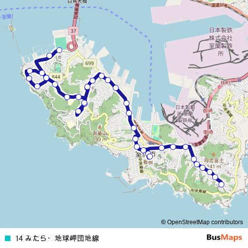 14 みたら・地球岬団地線 bus Line Map