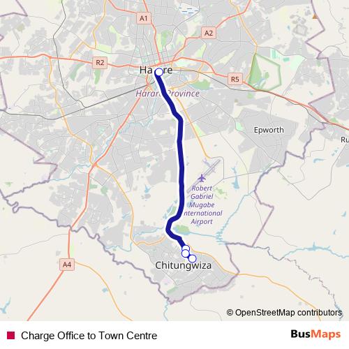 Charge Office to Town Centre bus Line Map