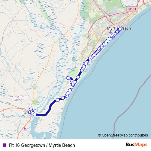 Rt 16 Georgetown / Myrtle Beach bus Line Map