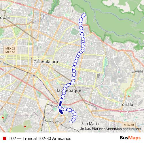 T02 bus Line Map