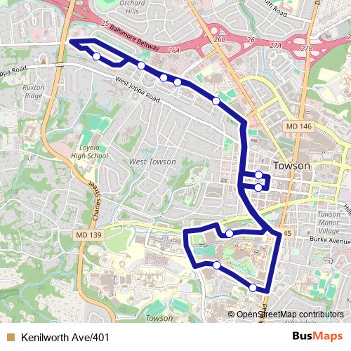 Kenilworth Ave/401 bus Line Map