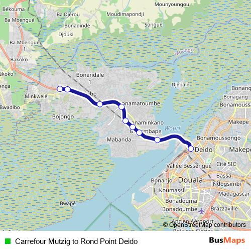 Carrefour Mutzig to Rond Point Deido bus Line Map