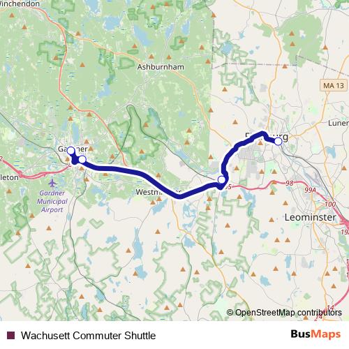 Wachusett Commuter Shuttle bus Line Map