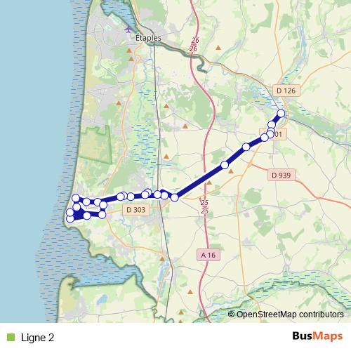 Ligne 2 bus Line Map