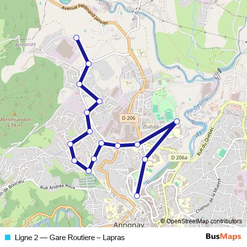 Ligne 2 bus Line Map