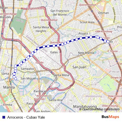 Arroceros - Cubao Yale bus Line Map