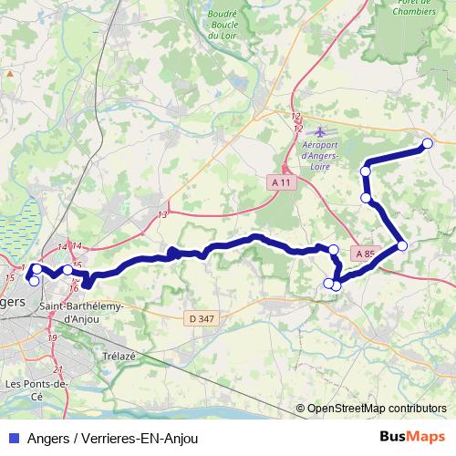 Angers / Verrieres-EN-Anjou bus Line Map