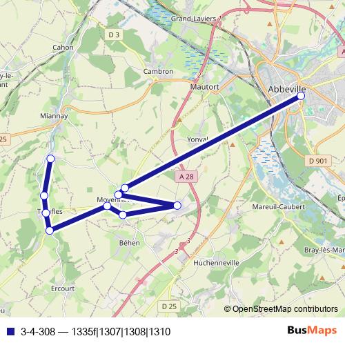 3-4-308 bus Line Map