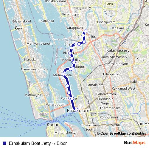 Ernakulam Boat Jetty ↔ Eloor ferry Line Map