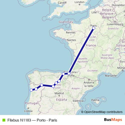 Flixbus N1183 bus Line Map
