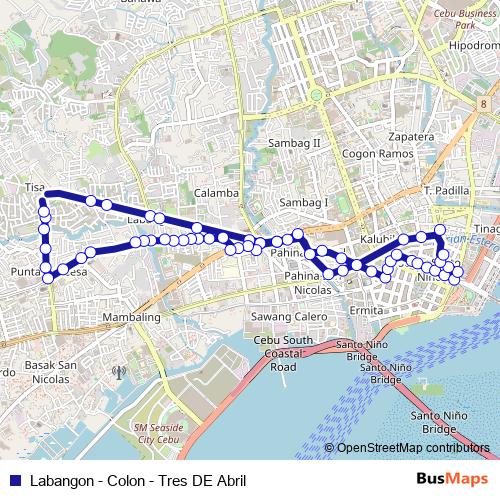 Labangon - Colon - Tres DE Abril bus Line Map