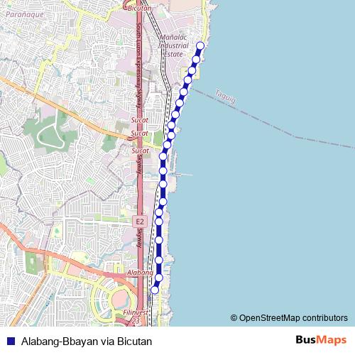 Alabang-Bbayan via Bicutan bus Line Map