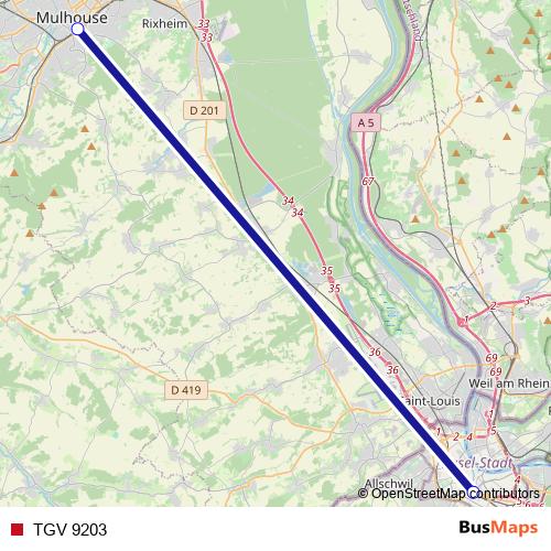 TGV 9203 rail Line Map