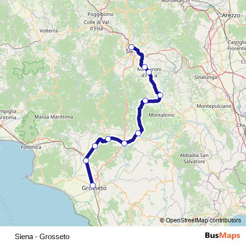 Siena - Grosseto rail Line Map