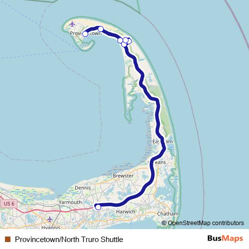 Provincetown/North Truro Shuttle bus Line Map