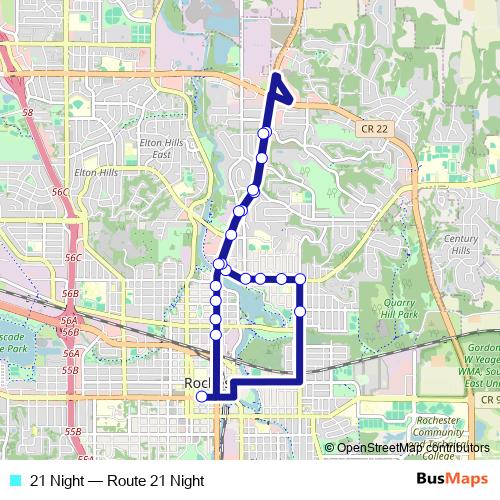 21 Night bus Line Map