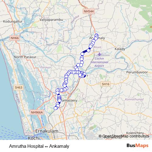 Amrutha Hospital ↔ Ankamaly bus Line Map