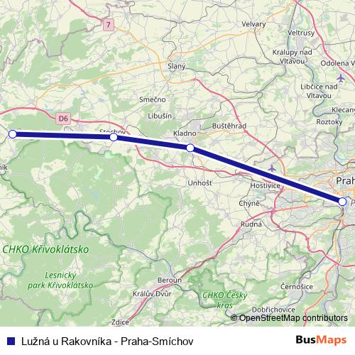 Lužná u Rakovníka - Praha-Smíchov rail Line Map