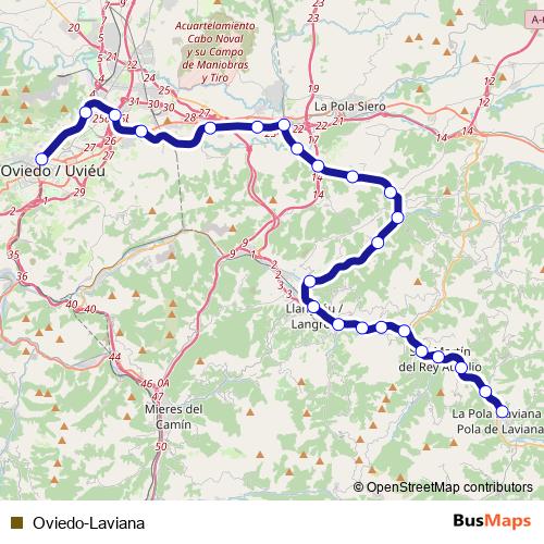 Oviedo-Laviana rail Line Map