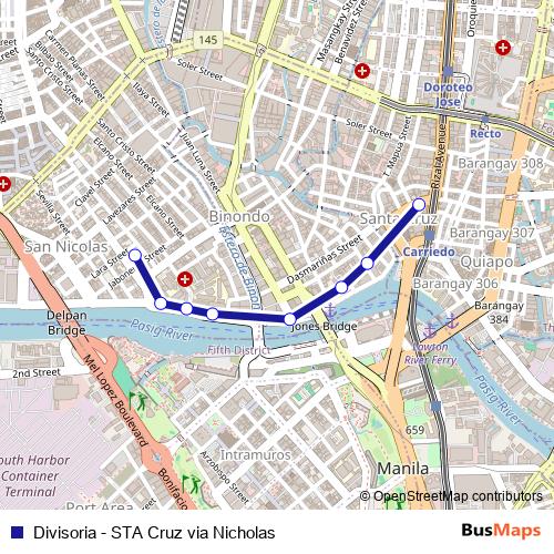Divisoria - STA Cruz via Nicholas bus Line Map
