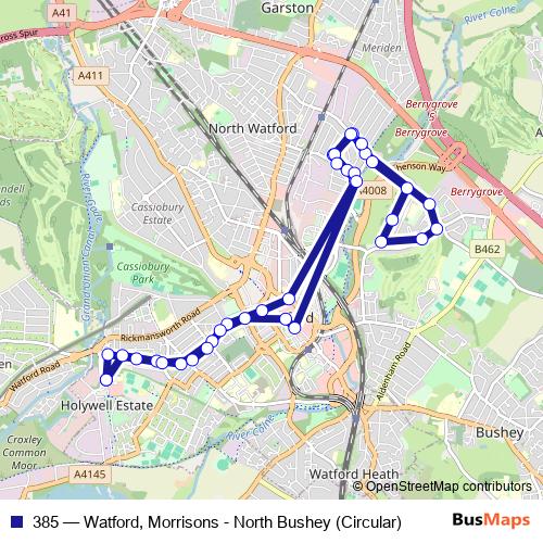 385 bus Line Map