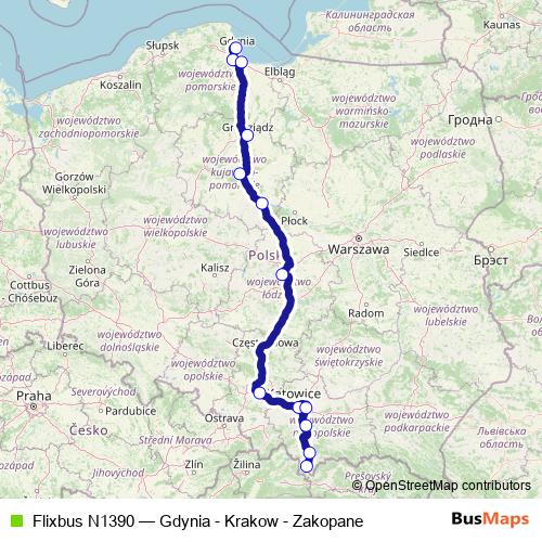 Flixbus N1390 bus Line Map