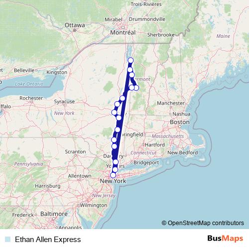 Ethan Allen Express rail Line Map