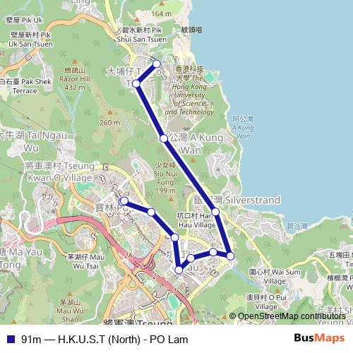 91m bus Line Map