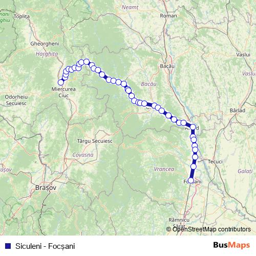 Siculeni - Focşani rail Line Map